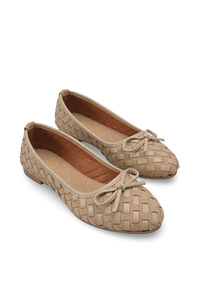 Women Lay-z Γυναικείες μπαλαρίνες σε μπεζ σουέντ χρώμα με πλεκτό σχέδιο από δ...