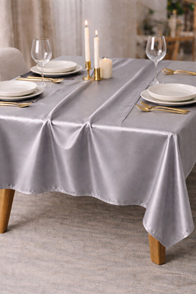 Cherry Bloom Cotton Σατέν Τραπεζομάντηλο Απλό Γκρι
