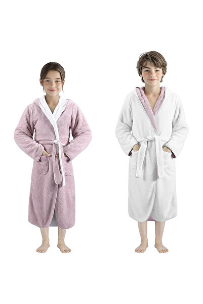 Homelevel Halat de baie pentru copii, 11-12 ani, 146-152 cm, reversibil, poli...