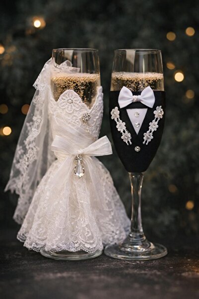 PARİONETTE Gelin Damat Kadeh Seti 2’li – Nikah Düğün Lüks Bardak