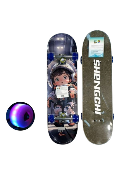 CWT Παιδικό Ξύλινο Σκέιτμπορντ με Φωτιζόμενες Ρόδες, 80 εκ. - Αστροναύτης