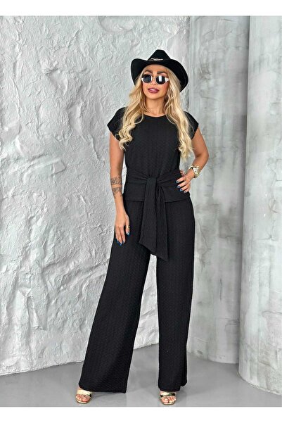 Hotfashion Belden bağlamalı gofre kumaş ikili takım