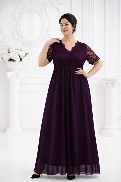 IŞILTI Γυναικείο βραδινό φόρεμα με λαιμόκοψη V, κοντό μανίκι, λεπτομέρεια από...