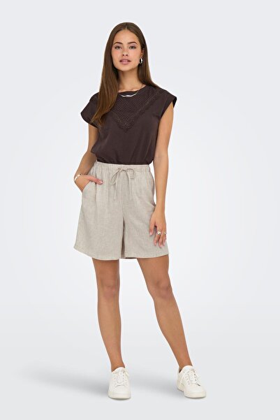 ONLY Onlsıesta Mw Pull-Up Lın Bl Beige Women's Shorts 15333032