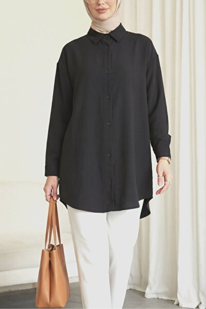 Modamorfo Oval Cut Buttoned Shirt - Black