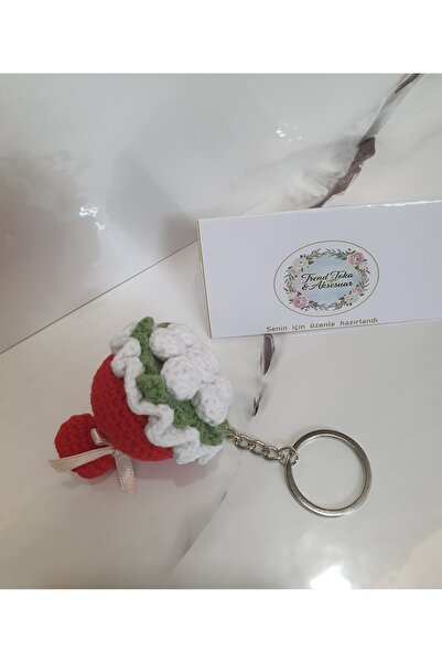 El Örgüsü Mini Gül Buketi Anahtarlık _Handmade_Araba süsü_Çanta aksesuar_Çiçek Buketi