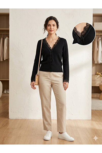 EnModaStyle Collar Sleeve Lace Trendy Seasonal Women's Cardigan