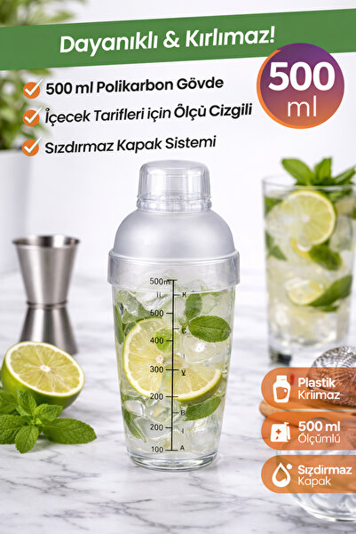 Biradlı 500 ml Polikarbon Kokteyl Shaker Ölçekli | Kırılmaz Plastik Bar Shake...