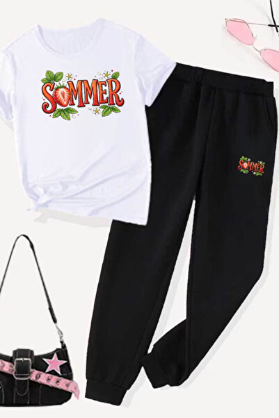 Nivorix Summer Print Top and Bottom Tracksuit Set Oversize Crew Neck