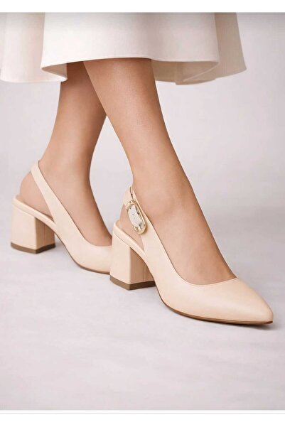 Lidora Women's Beige Thick Heeled Shoes Ayk2010
