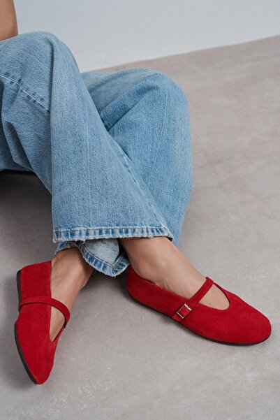 NİŞANTAŞI SHOES Mera Κόκκινη Σουέντ Πόρπη με Λεπτομέρεια από Γνήσιο Δέρμα, Λε...