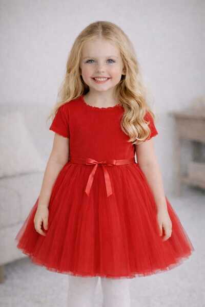 Şirin Şeyler Butiği Vera Κοντομάνικο Κοριτσίστικο Φόρεμα Πριγκίπισσας Fluffy ...