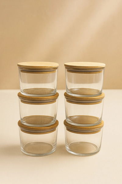 Siliconly Zen - Set of 6 Vacuum Glass Storage Containers with Bamboo Lids 220 Cc
