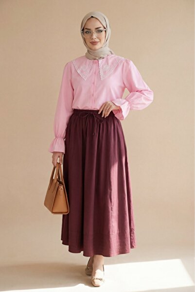 Modamorfo Μπλούζα πουκάμισο από ποπλίνα με βολάν στο γιακά και ελαστικά μανίκ...