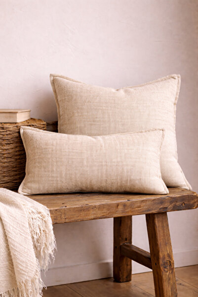 Cherry Bloom Cotton Ρουστίκ ακατέργαστο λινό κάλυμμα μαξιλαριού 2 τεμαχίων