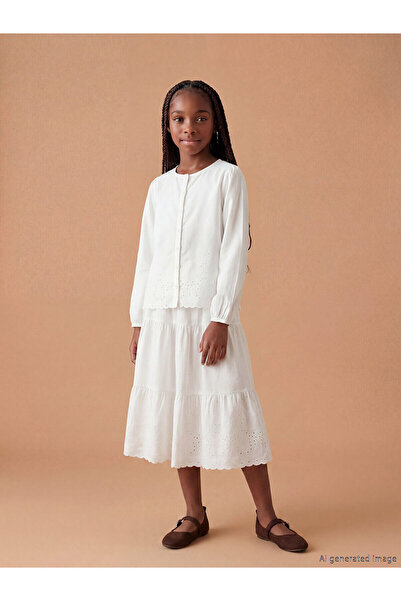 LC Waikiki Nevavm Girls' Skirt with Elastic Waist and Scallop Detail