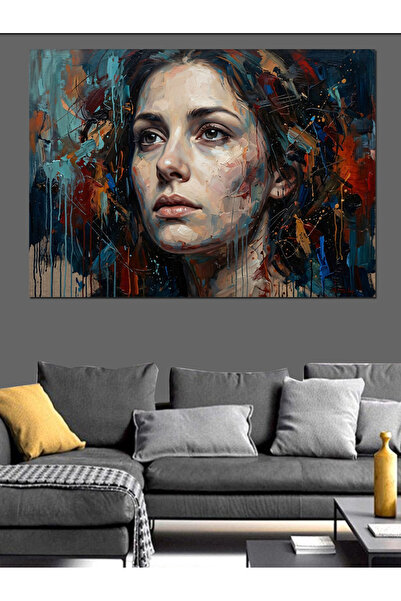 Artmeg Pânză decorativă cu față de femeie cu vopsea colorată care picură - Ta...
