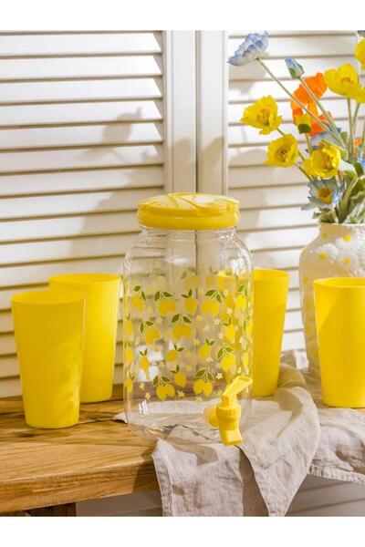 LC Waikiki Σετ από γυάλινα μπουκάλια και ποτήρια με σχέδιο λεμόνι (S6)