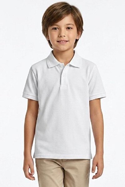 LUCEVERA Unisex Çocuk Polo Yaka Tişört Okul İçin Düz Basic %100 Pamuk 7-14 Yaş