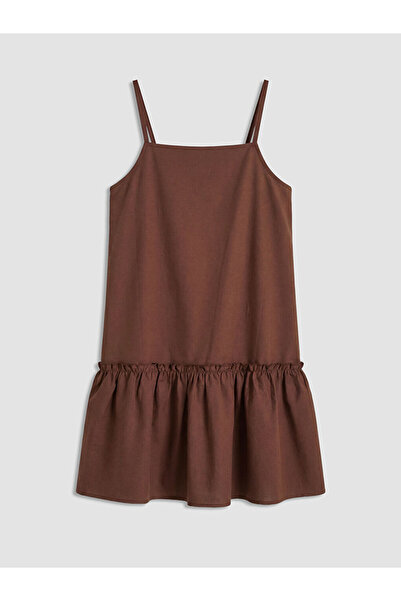 LC Waikiki Ruffled Square Neck Girls' Poplin Dress