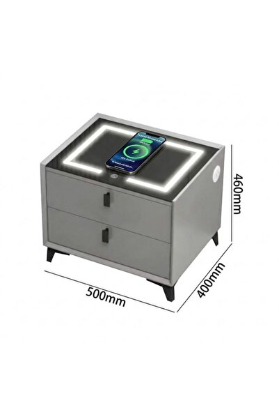 Smart Κομοδίνο, 2 Συρτάρια, Ασύρματη Φόρτιση και USB/Type-C, Ηχείο Bluetooth