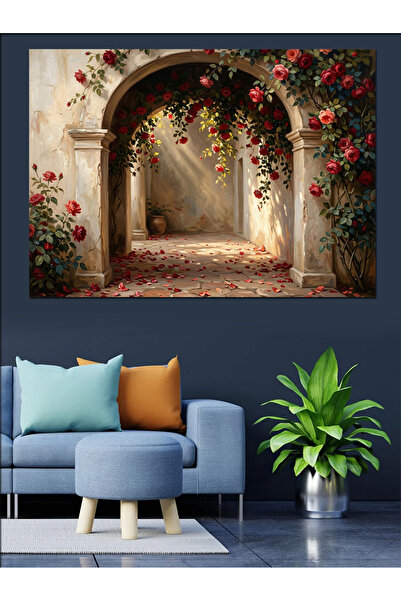 Artmeg Floral Arch and Garden Gate Decorative Canvas - Mdf Wood Table