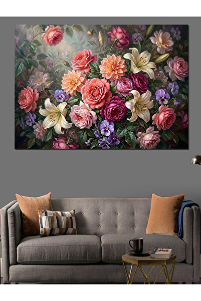 Artmeg Pânză decorativă cu buchet de trandafiri și flori colorate - Tablou di...