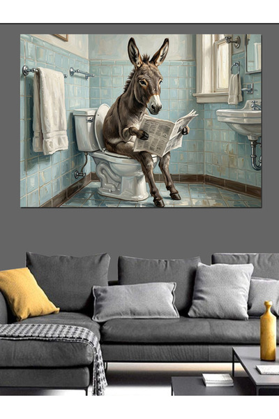 Artmeg Maimuță amuzantă citind ziarul în toaletă - Pânză decorativă - Tablou ...