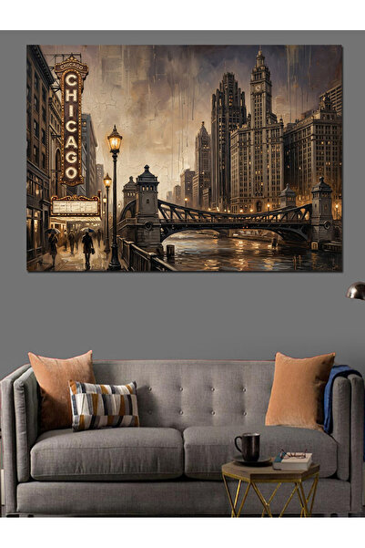 Artmeg Pânză decorativă Noaptea Chicago City And Bridge - Masă din lemn MDF
