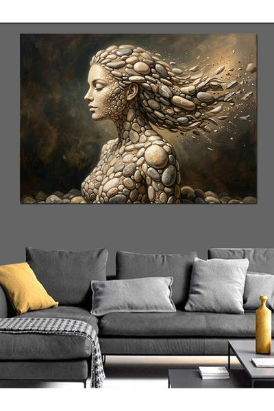 Artmeg Portret de femeie sculptat în piatră, pânză decorativă - Tablou din le...