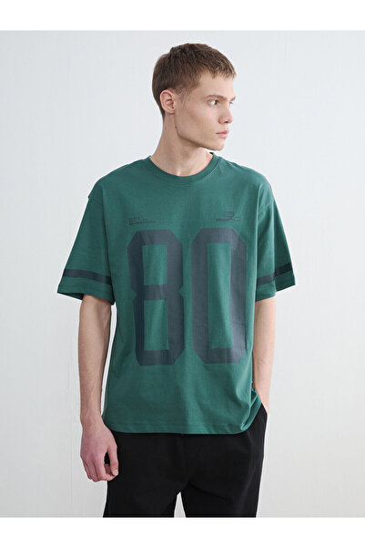 LC Waikiki Nevavm Oval Collar Oversize Printed Men's T-Shirt with Difference