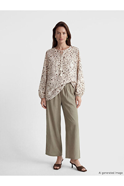 LC Waikiki Nevavm Textured Satin Women's Trousers with Elastic Waist and Diff...