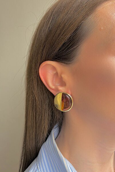 Bijou Luz Gold Plated Brown Stone Detailed Vintage Earrings