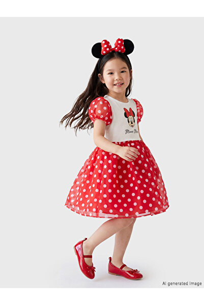 LC Waikiki Nevavm Minnie Mouse Printed Girls' Dress with Difference