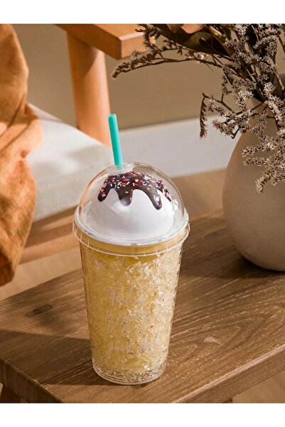 LC Waikiki Mixed Ice Cream Figured Soft Drink Glass with Straw 450 ml (S6)