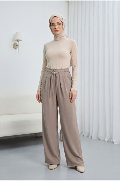 Modamorfo Ψηλόμεσο παντελόνι από τένσελ με διπλά κουμπιά και δέσιμο στη μέση ...