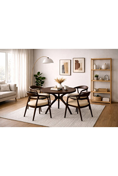 Trihome Masif Ahşap Mega Boy 110 cm Yuvarlak Yemek Masası – El Yapımı Estetik...