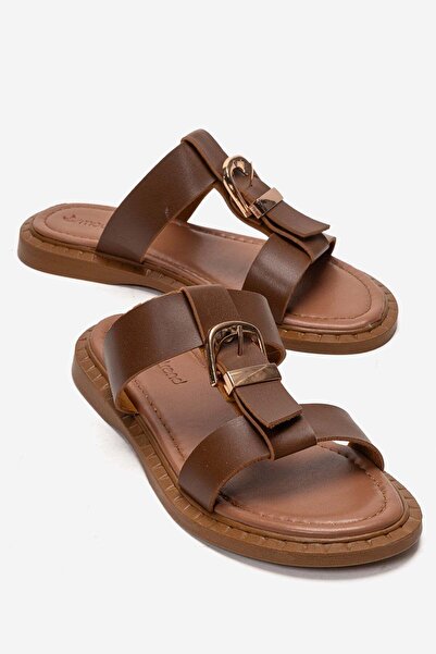 CCWAY AYAKKABI Women's 2-Piece Buckle Slippers Taba