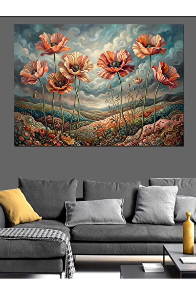 Artmeg Pânză decorativă cu flori de mac portocalii înflorite în câmp - Tablou...