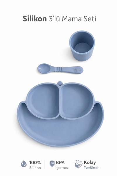 CKM silikon Vacuum-Based Silicone Feeding Set – Non-Slip & Safe Feeding (Blue)