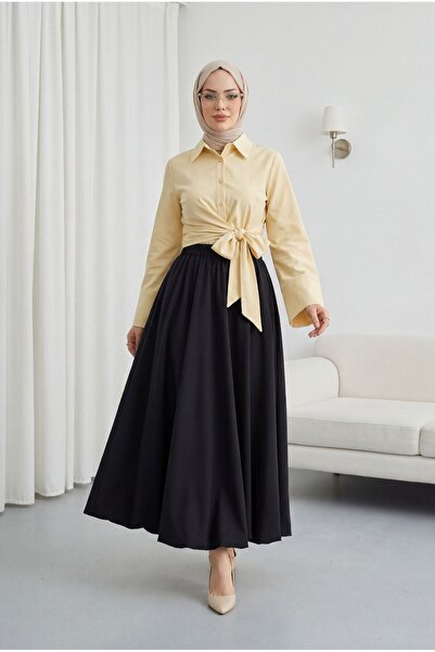 Modamorfo Φούστα μπαλόνι από ποπλίνα με ελαστική μέση και επένδυση - μαύρη