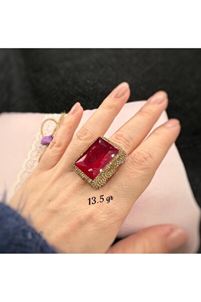Tor Yakut renkli gümüş yüzük , 925 ayarlı el işçilikli gümüş yüzük