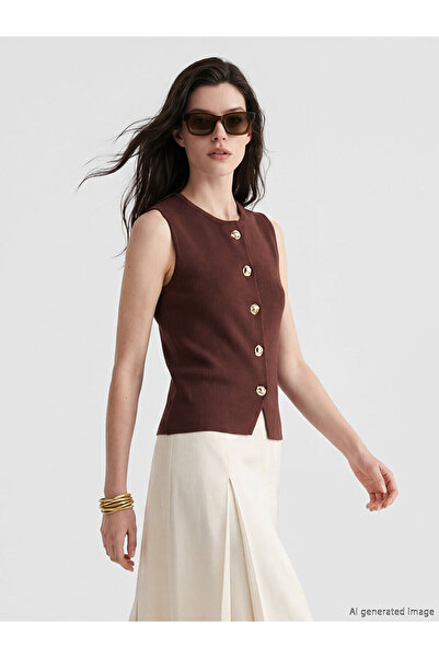 LC Waikiki Nevavm Women's Knitwear Vest with Oval Collar