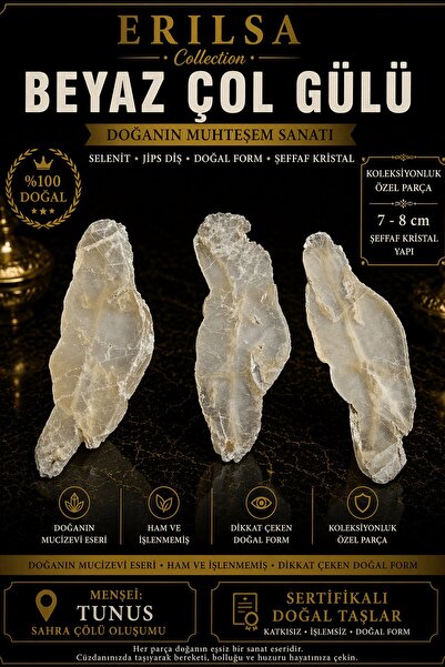 Erilsa Sertifikalı Beyaz Çöl Gülü Selenit Taşı Kütle - 7-8 cm Şeffaf Kristal ...