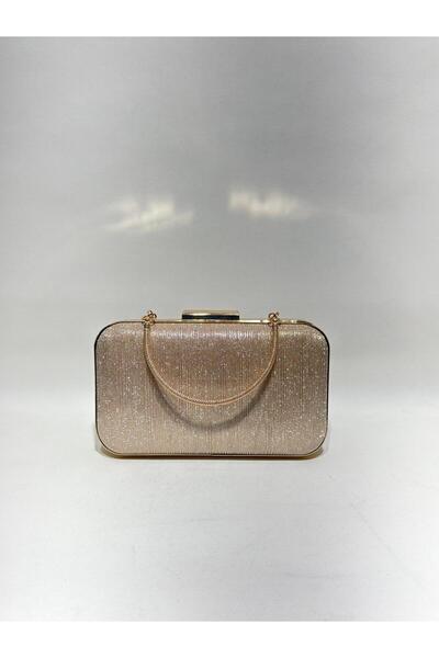 womenacs Βραδινό φόρεμα από ύφασμα λέιζερ σε χρυσό χρώμα, γυναικεία τσάντα cl...