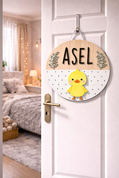 estölye El Yapımı Ördek Temalı İsme Özel Yuvarlak Bebek Kapı süsü, Hastane Sü...