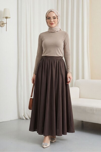 Modamorfo Καλοκαιρινή λινή φούστα με φερμουάρ και επένδυση - καφέ