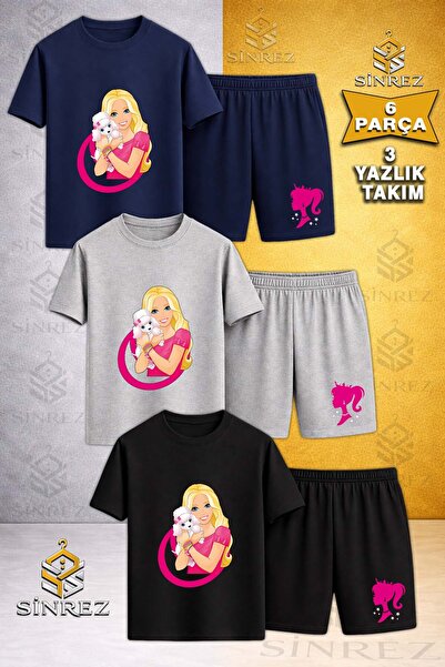 SİNREZ Children's Princess with Dog in Hand Printed Crew Neck 3-Piece T-Shirt...