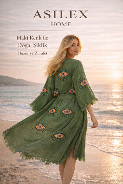 Asilex Home Collection Υπερμεγέθες κιμονό από μουσελίνα, καφτάνι γυναικείο 10...