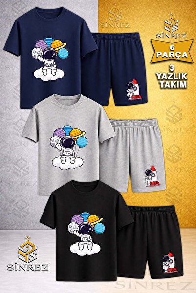 SİNREZ Tricou cu imprimeu pentru copii ASTRONAUT CLOUD HANDS PLANETS, cu gât ...